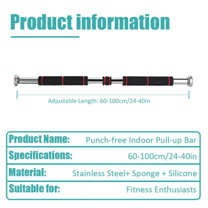 Home Fitness Horizontal Bar Pull-Up Bar, Special Fitness Equipment for Fitness, Adjustable from 60Cm to 100Cm , Suitable for Bodybuilding Men to Exercise Hand, Chest and Shoulder Strength, Easy to Carry, Simple to Install, Suitable for Fitness Enthusiasts
